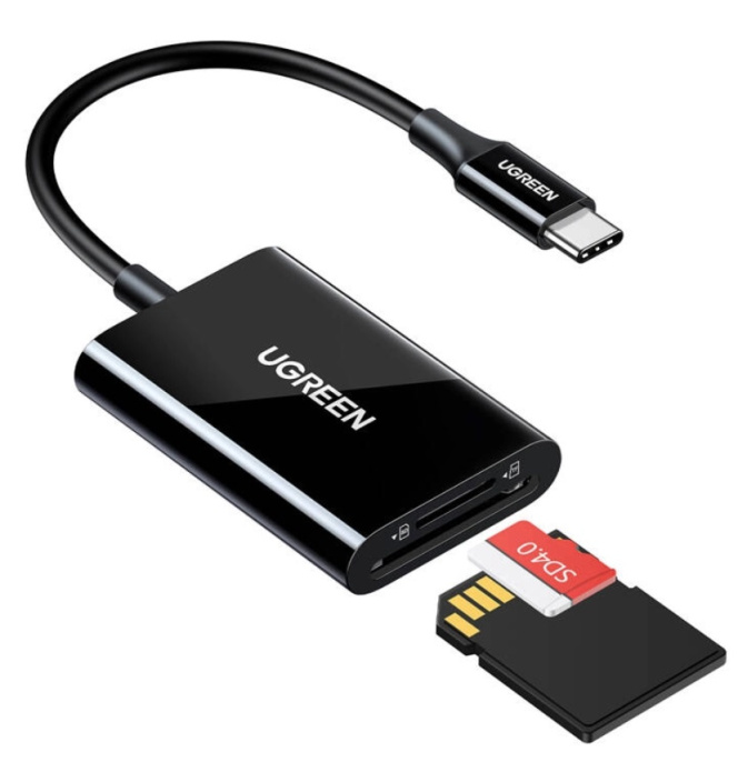 Кардридер многофункциональный UGREEN CM265 35622 USB-C 3.1 to TF/SD 3.0 Multifunction Card Reader. Цвет: черный