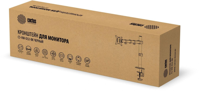 Кронштейн для мониторов Cactus CS-VM-D32-BK, до 32", до 9кг, настольный, поворот и наклон, черный