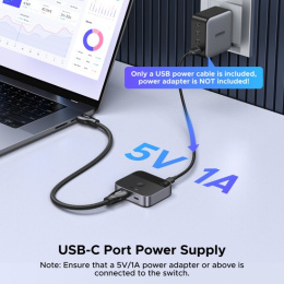 Переключатель UGREEN AW503 55452 USB-C+HDMI Switch 2 In 1 Out Up to 4K@60Hz. Цвет: черный (55452_)