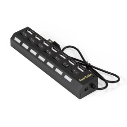 USB-Хаб концентратор 7-в-1 ExeGate DUB-72SW кабель-адаптер USB2.0 -- 7xUSB2.0, кнопки включения/отключения для каждого порта, Plug&Play, черный EX293978RUS