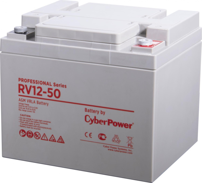 АКБ CyberPower AGM battery for UPS, RV 12-50 / 12 V 50 Ah, М6, 197х165х170mm., Height with terminals 170mm, 15,3kg., 10-year service life