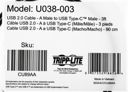 Кабель Tripp Lite U038-003, USB Type-C m - USB m , 0.9м, черный
