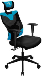 Кресло игровое Aerocool Guardian, экокожа/сетка, до 150кг, мультиблок, регулируемые 2D подлокотники, черный/голубой