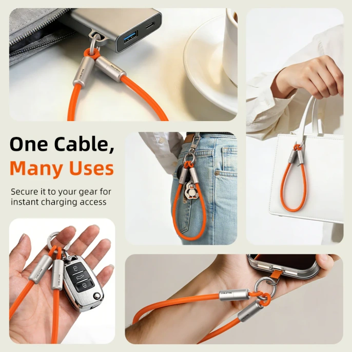 Ремешок на запястье с кабелем CABLETIME CU46B (CT-CL60-ASB) 0.3м USB-C PD60W черный