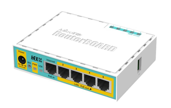 Роутер MIKROTIK hEX PoE lite,  4 LAN,  1xUSB, белый [rb750upr2]