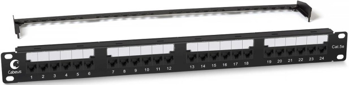Cabeus PL2-24-Cat.5e-Dual IDC Патч-панель 19" (1U), 24 порта RJ-45, категория 5e, Dual IDC, с задним кабельным организатором