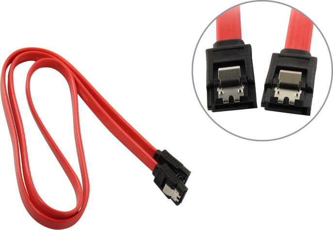 Кабель SATA ExeGate EX-CC-SATA-DATA-0.8L 7pin/7pin, металлические защелки, 0,8м EX294733RUS