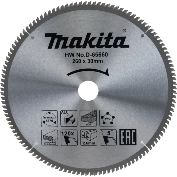 Диск пильный универсальный D-65660 260х30х2.6 мм; 120Т Makita 199175 D-65660 199175