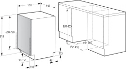 Встраиваемая посудомоечная машина Gorenje GV522E10S,  узкая, ширина 44.8см, полновстраиваемая, загрузка 9 комплектов
