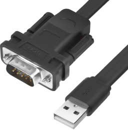 Greenconnect Конвертер-переходник 0.5m плоский, черный, позолоченные коннекторы, 28/26 AWG, USB 2.0 AM / DB9 RS-232 PROF GCR-UOC5M-BCG-0.5m, чипсет PL2303RA