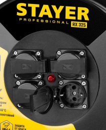 Удлинитель силовой Stayer 55076-30_z01, розеток 4шт, 3x2.5 кв.мм, 30м, КГ, катушка, черный