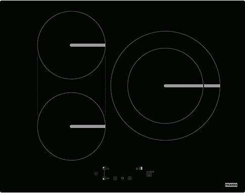 FRANKE 108.0606.109 , Индукционная варочная поверхность, серия SMART, 60см, 3 зоны нагрева, сенсорное управление, 9 ступеней мощности, индукционный мост FLEXI, прямые края, установка сверху или вровень со сто