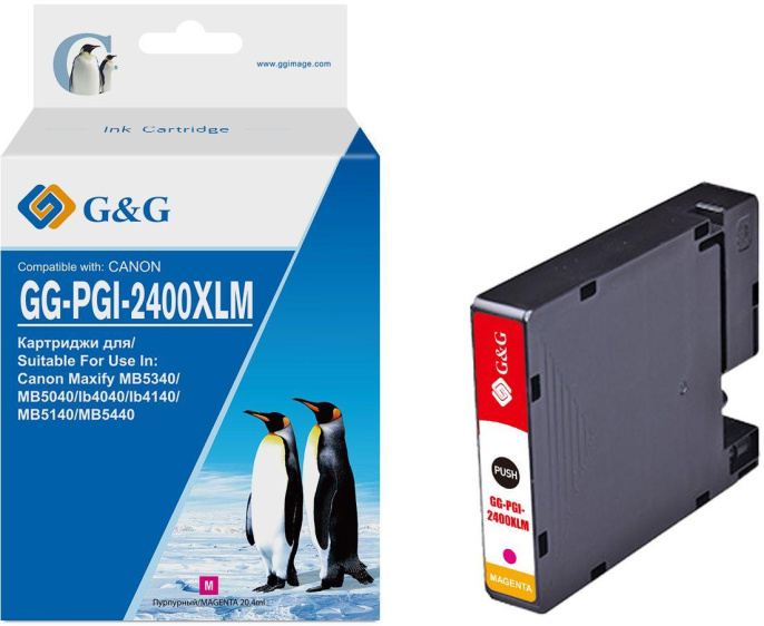 Картридж струйный G&G GG-PGI-2400XLM PGI-2400XL M пурпурный 20.4мл для Canon Maxify iB4040/iB4140/МВ5040/MB5140/МВ5340/MB5440