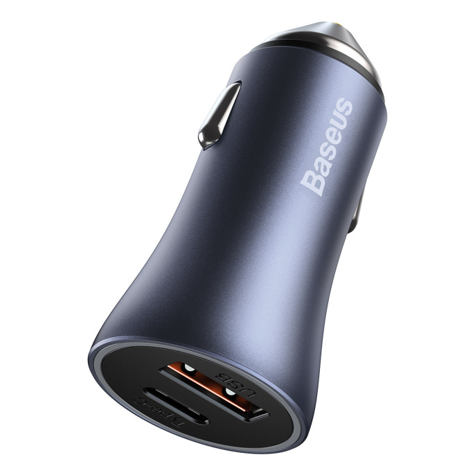 Автомобильное зарядное Baseus CCJD-0G Golden Contactor Pro Dual Quick Charger Car Charger Type-С + USB 40W, Выходы: Type-C - 20W, USB - 20W, Dark Gray