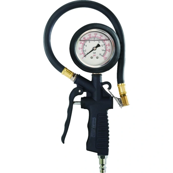 Пистолет для подкачки шин KraftWell с аналоговым жидкостным манометром KRWTG-A2