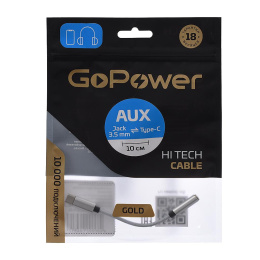 Переходник AUX GoPower Jack 3.5mm f -Type-C m 0.1м ПВХ с ЦАП белый 1/250
