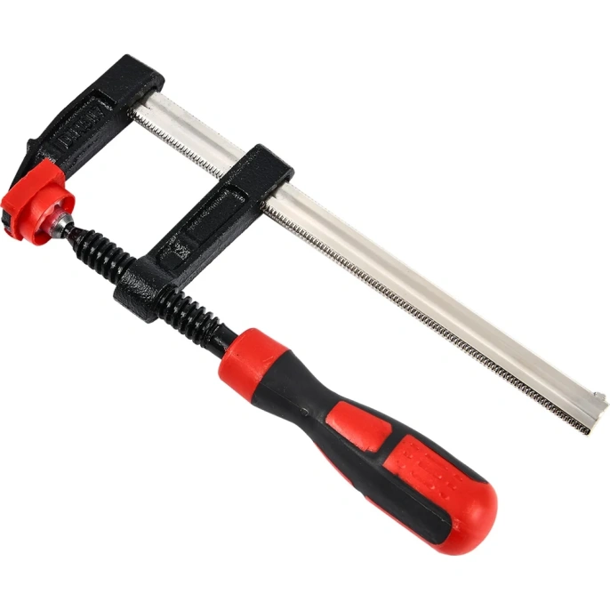 Столярная F-образная струбцина DELI dl110515z усиленная, 150x50 мм, максимальное усилие зажима 2000 Н, резьба 12 мм, штанга 5 мм 112046