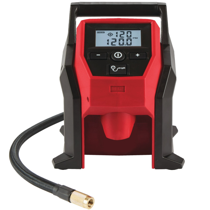 Компрессор Milwaukee M12 BI-0 4933464124 автомобильный, поршневой, питание: аккумулятор, максимальное давление: 8 атм, производительность: 24.9 л/мин, длина шланга: 0.66 м, материал корпуса: металл