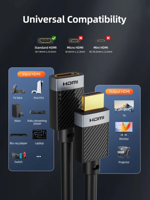 Удлинительный кабель CABLETIME CH25E (CT-HDMF4K-AG0.5) 0.5 м, черный, 4K60Hz HDMI