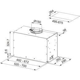 Вытяжка Franke FBFE XS A52/ Best, BOX FLUSH EVO, ширина 52 см, 1035 м3/ч, 3 скорости + интенсивный режим, электронное управление, LED освещение, цвет: нержавеющая сталь 305.0665.359