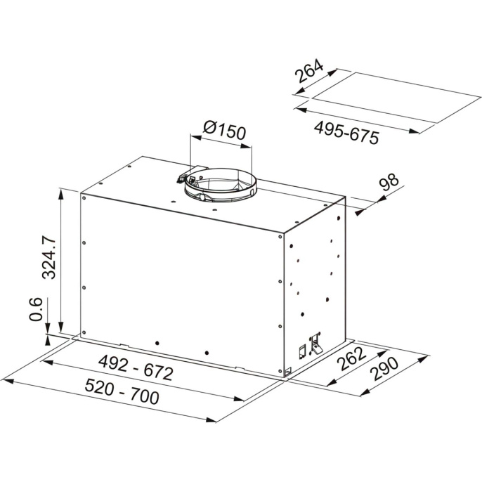 Вытяжка Franke FBFE XS A52/ Best, BOX FLUSH EVO, ширина 52 см, 1035 м3/ч, 3 скорости + интенсивный режим, электронное управление, LED освещение, цвет: нержавеющая сталь 305.0665.359