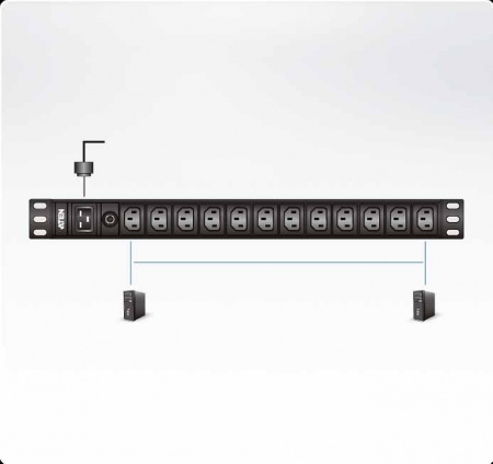 Панель рспределения питания ATEN Rack PDU, Basic, 1U, 16A, 230V, Overcurrent Protection, Output: 12 C13, Input: IEC С20 , Power cord 3,0 m PE0212G-AT-G
