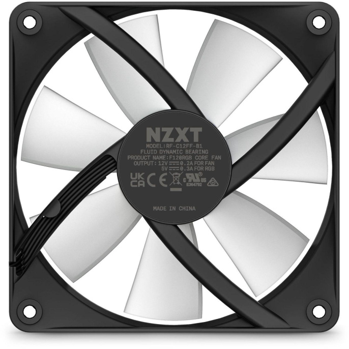 Кулер для корпуса ПК/ Case Cooler NZXT F120 RGB Core 120x120x25mm, 4-pin PWM, RGB, 78.86CFM, 33.88dBA, 1800RPM, Black RF-C12SF-B1