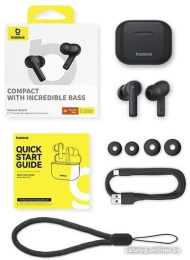 Наушники Baseus A00072200113-Z1 Bowie E17 True Wireless Bluetooth Earphones Cluster Black материал: ABS + PC, Bluetooth 5.3, время работы: около 6 часов, интерфейс зарядки: Type-C, время