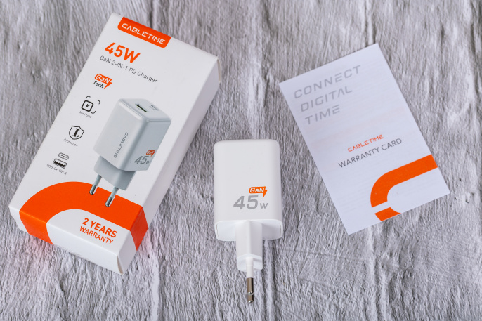 Сетевое зарядное устройство CABLETIME GA45W (CT-GAN45-PW) GaN PD3.0 45 Вт A+C, белый