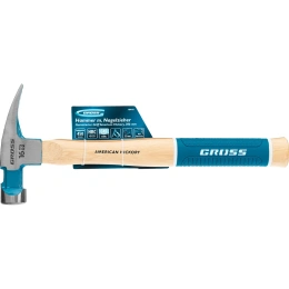Молоток-гвоздодер GROSS American hickory 450г, угол 75, магнит, обрезиненная рукоятка 10418