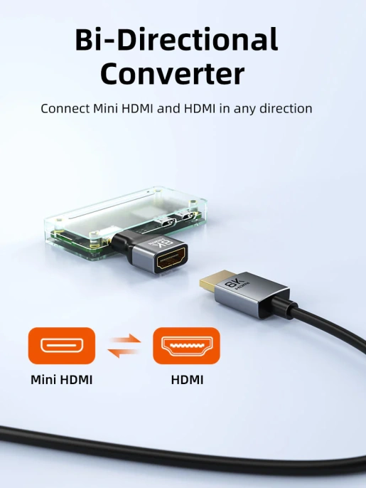Адаптер CABLETIME CP45G (CT-CHF8K-AG) 8K Mini HDMI/HDMI «папа-мама» - алюминий + корпус из ПВХ