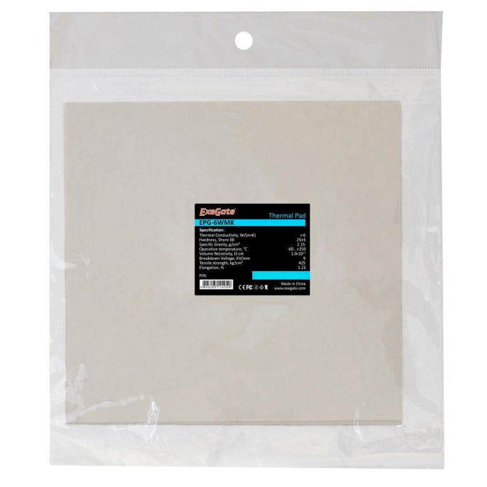 Термопрокладка ExeGate EPG-6WMK 50x50x1.5 mm, 6 Вт/ м•К , теплопроводящая клейкая двухсторонняя EX282355RUS