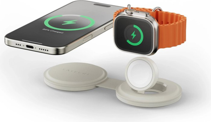 Переносное зарядное устройство Satechi Qi2 OntheGo 2-in-1 Wireless Charger. Цвет: песочный (ST-QTG21W)