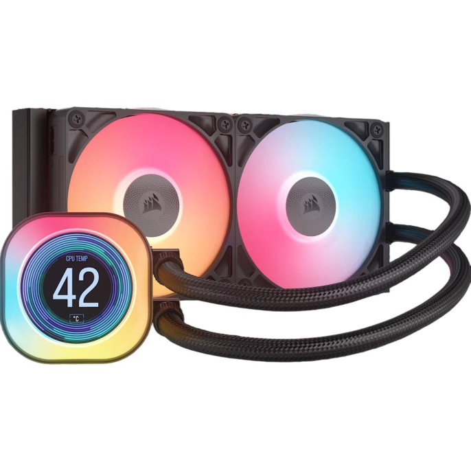 Система жидкостного охлаждения Water Cooling System Corsair iCUE LINK TITAN 240 RX LCD 240mm, Black, RGB/ Fans: 2x120mm, 73.5CFM, 36dBA, 2100RPM/ S: 1851, 1700, AM5, AM4 CW-9061022-WW