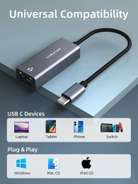 USB-Хаб CABLETIME CB51G (CT-CML1000-AG) Thunderbolt 3 USB C - RJ45 Ethernet
