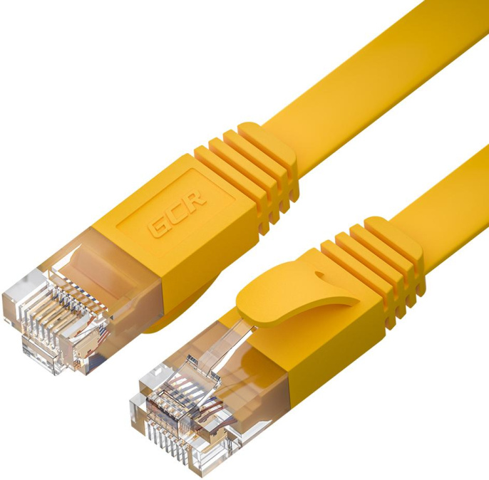 GCR Патч-корд PROF плоский прямой 2.0m, UTP медь кат.6, желтый, 30 AWG, ethernet high speed 10 Гбит/с, RJ45, T568B, GCR-52827