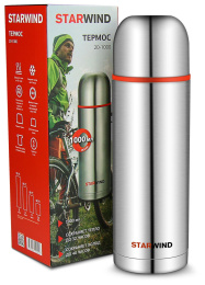 Термос StarWind 20-1000, 1л, серебристый/ красный