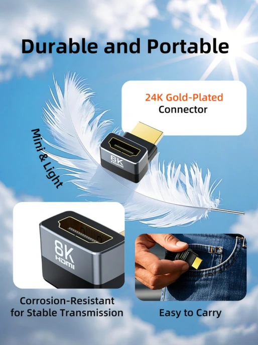 Угловой адаптер CABLETIME CP42G (CT-HMF8K-AGD) HDMI 8K HDMI 2.1 «папа-мама» — идеальное решение для ограниченного пространства