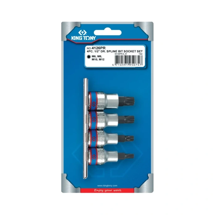 Набор торцевых насадок 1/2", SPLINE, М6-М12, L 80 мм, 4 предмета KING TONY 4126PR