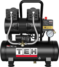 Компрессор TEH TAC10L (воздушный, безмаслянный, ресивер, 10 л, медная обмотка двигателя, 1.3 кВт, 190 л/мин, 7 атм)