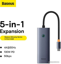Хаб Baseus BS-OH150 UltraJoy Series 5 портов Type-C до HDMI4K@30 Гц*1+USB 3.0*3+PD*1 Space Grey B00052801811-00
