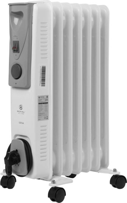 Масляный радиатор Royal Clima Siena ROR-S7-1500M, с терморегулятором, 1500Вт, 7 секций, 3 режима, белый