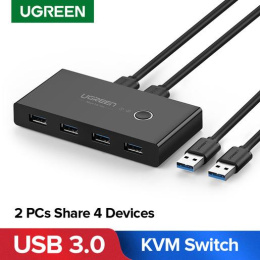 Разветвитель портов UGREEN US216 30768 2 In 4 Out USB 3.0 Sharing Switch Box. Цвет: черный