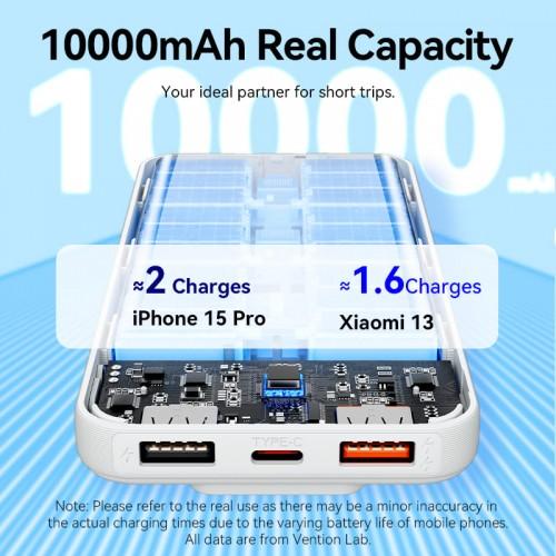 Power Bank Vention 10000mAh Micro-USB/C/A/A со встроенными кабелями 22.5W Белый с LED Дисплеем, шт. FHOW0