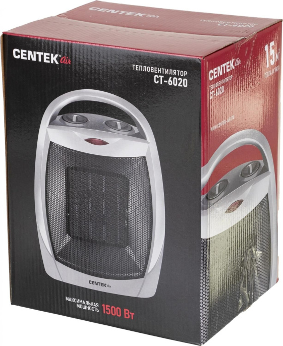 Тепловентилятор керамический CENTEK CT-6020, 1500Вт, с термостатом, 2 режима, серый, черный