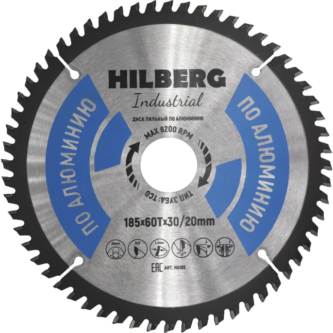 Диск пильный Hilberg Industrial Алюминий 185x30/20x60Т HA185