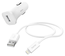 Автомобильное зарядное устройство HAMA H-183291,  8-pin Lightning, 5Вт, 1A, белый [00183291]