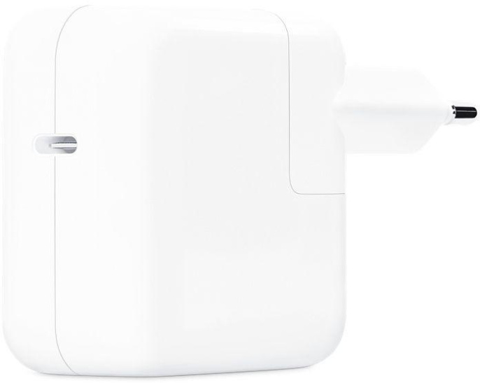 Зарядное устройство для MacBook Apple 30W USB-C Power Adapter A2164 (MY1W2ZM/A) (сетевое зарядное для телефонов/для планшетов/для ноутбуков, разъем подключения отсутствует (нужен кабель), выходная мощность 30 Вт, быстрая зарядка)