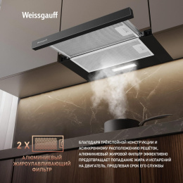 Встраиваемая вытяжка WEISSGAUFF TEL 450 Glass, управление кулисные переключатели, черный [438285]
