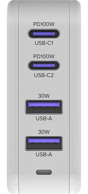 GCR Сетевое зарядное устройство 100W, 2 USB + 2 TypeC, GaN Tech Quick Charger, PD 3.0, белый GCR-54225